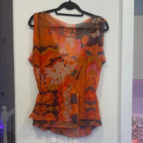 Diane Von Furstenberg Vibrant Orange Floral Blouse - Picture 5 of 5